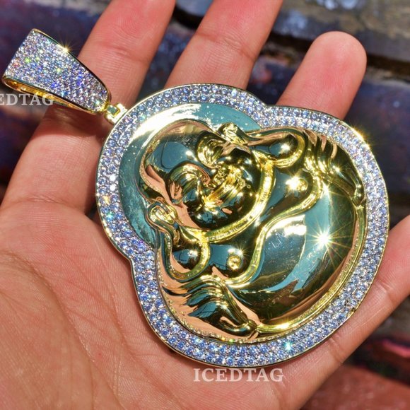 Wh./ Gold Plated Jumbo XL Laughing Buddha Pendant